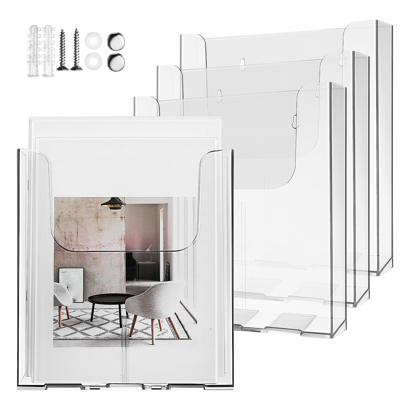 Document Holder Stand - 4개 세트, 아크릴 소재 벽걸이형 문서