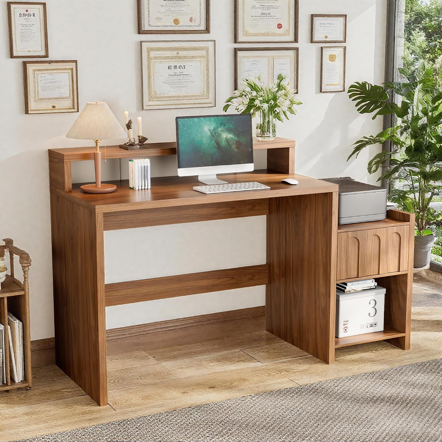 Home Office Work Table - 60인치 서랍 및 프린터 선반이 있는